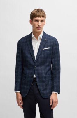 Slim-fit suit jacket in a checked wool blend, Dark Blue