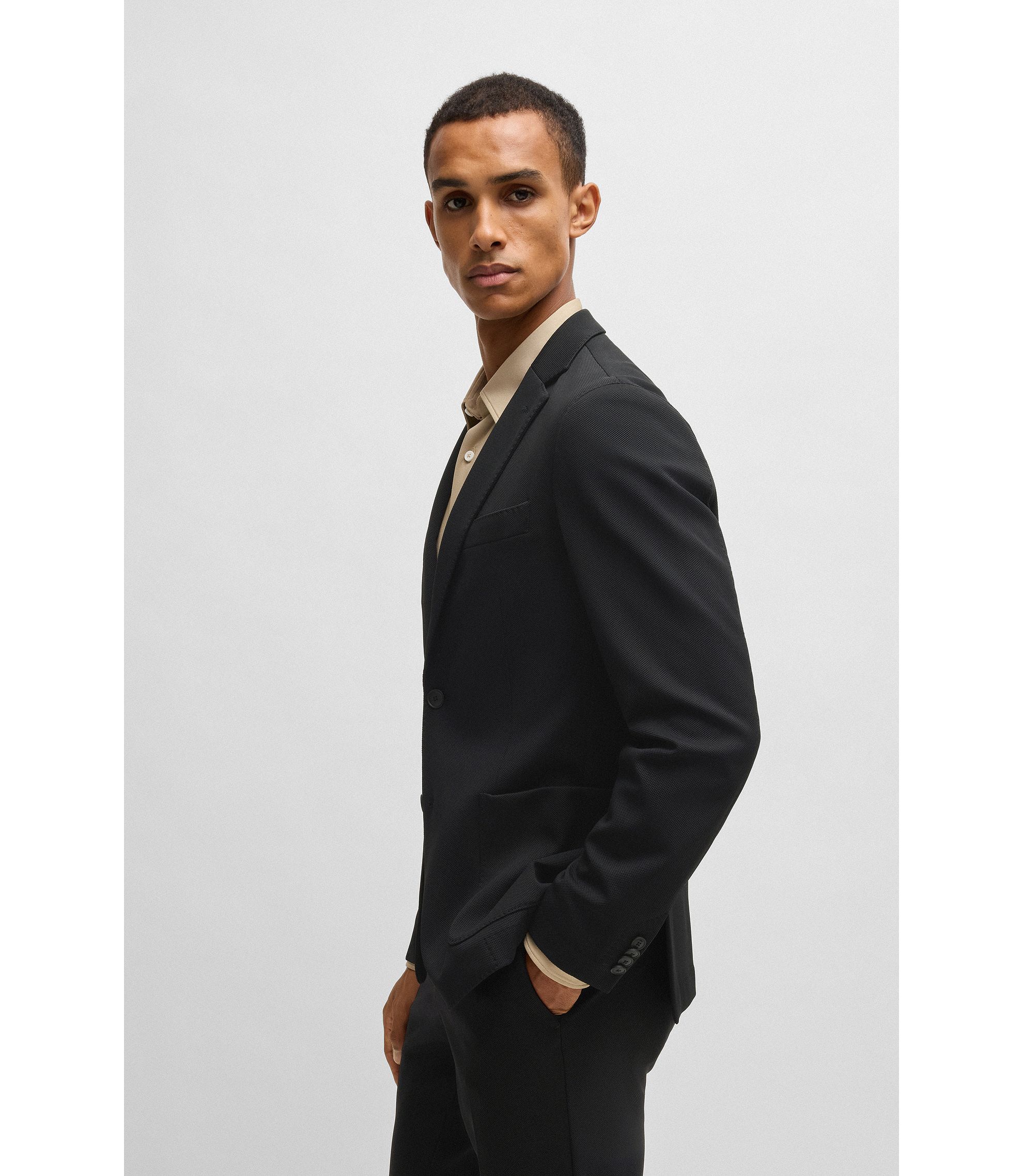 BOSS - Slim-fit jacket in washable stretch fabric - Black BOSS - Slim-fit jacket in washable stretch fabric - Black