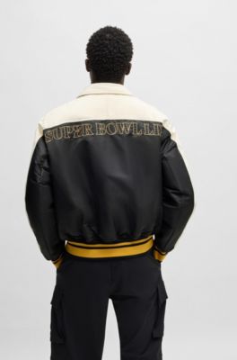 BOSS x NFL bomber jacket with velvet trims, Black