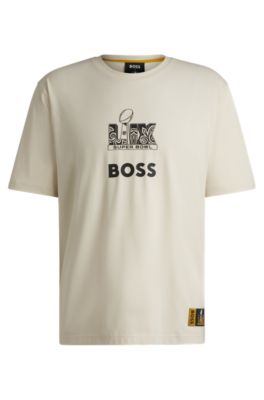 Camiseta BOSS x NFL de algod&oacute;n el&aacute;stico con ilustraci&oacute;n dorada, Blanco