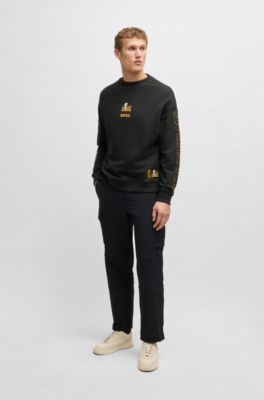 BOSS x NFL cotton sweatshirt with gold-tone embroidery, Black