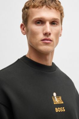 BOSS x NFL cotton sweatshirt with gold-tone embroidery, Black