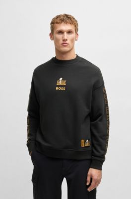 BOSS x NFL cotton sweatshirt with gold-tone embroidery, Black