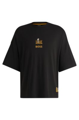 BOSS x NFL cotton T-shirt with gold-tone embroidery, Black