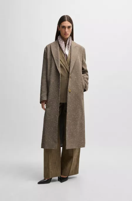 Herringbone-tweed coat with concealed closure in wool