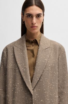 Herringbone-tweed coat with concealed closure wool