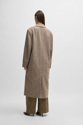 Herringbone-tweed coat with concealed closure in wool , Beige