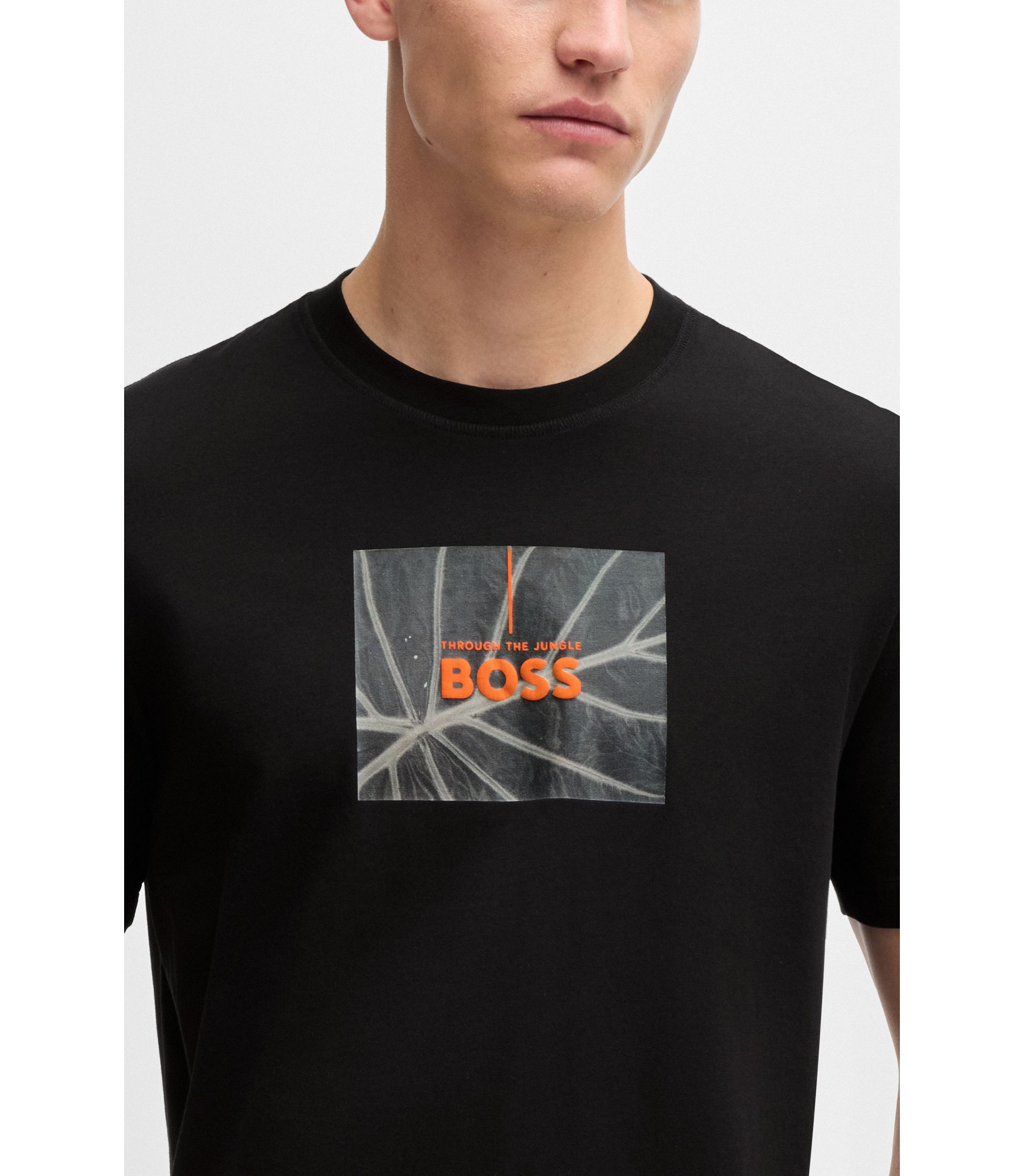 BOSS - Crew-neck T-shirt in cotton with seasonal artwork - Black