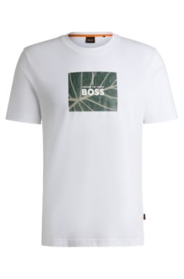 Tシャツ・カットソー Hugo Boss SS25 'Ajordino' T-shirt (50539573 474) BOSS - Crew-neck T-shirt in cotton with seasonal artwork - White
