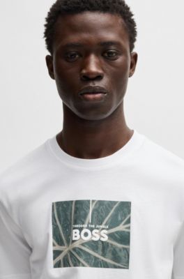 BOSS - Crew-neck T-shirt in cotton with seasonal artwork - White