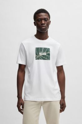BOSS - Crew-neck T-shirt in cotton with seasonal artwork - White
