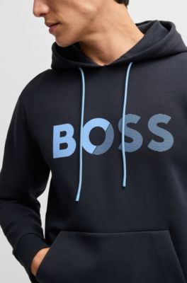 Sudadera con capucha regular fit de algod&oacute;n con logo estampado, Azul oscuro