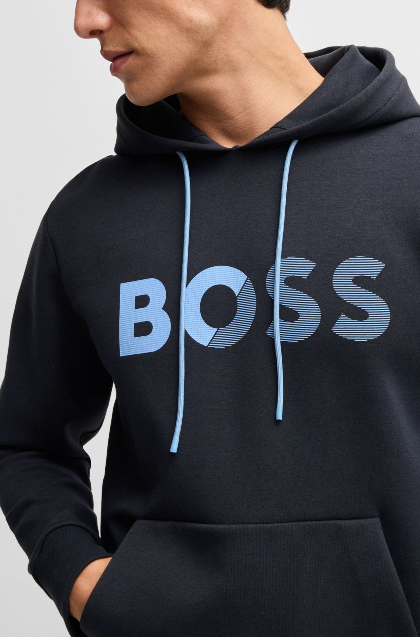 BOSS レギュラーフィット フーディ BOSS - Regular-fit hoodie in cotton terry with logo patch
