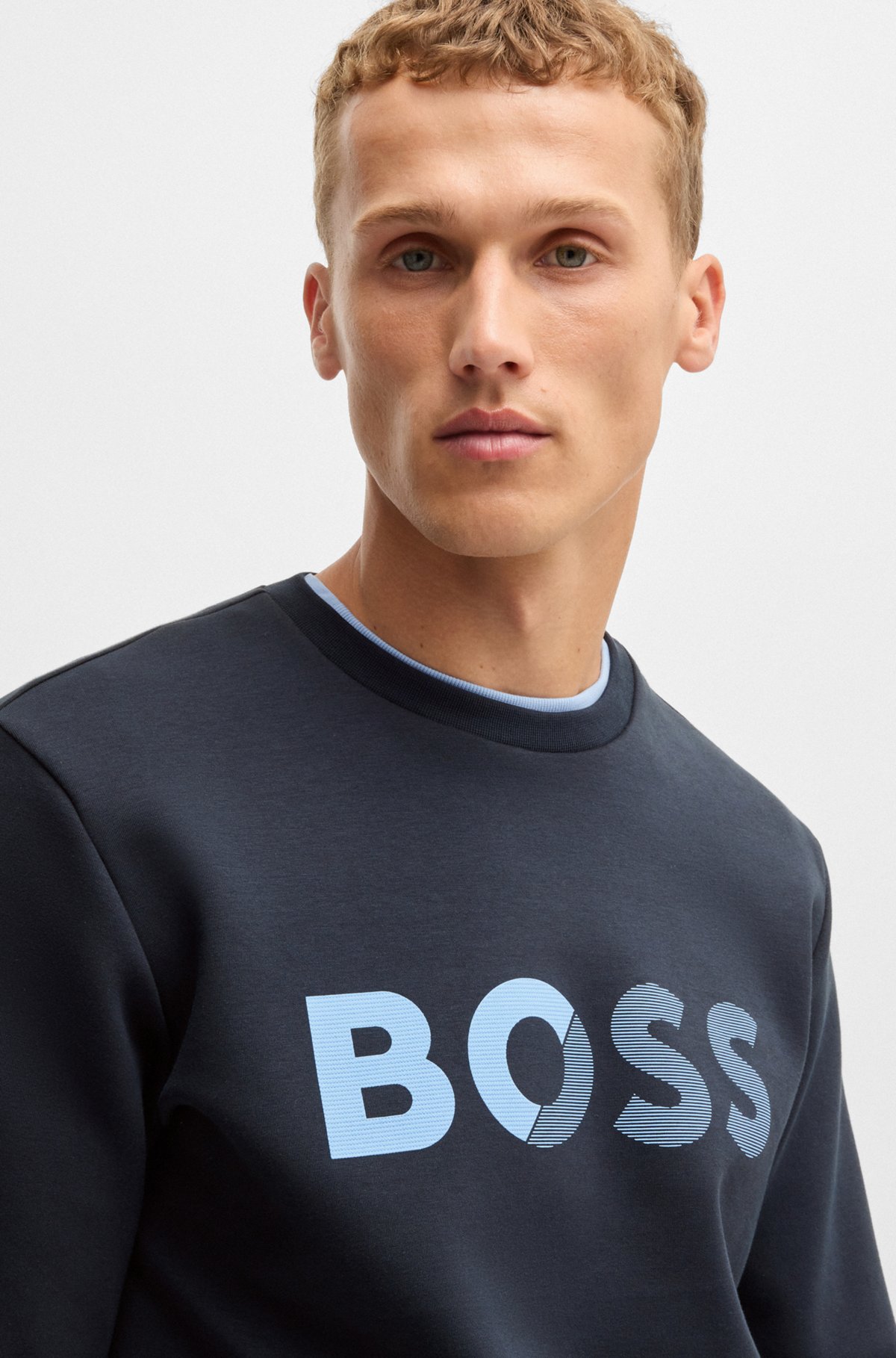 BOSS - Regular-fit sweatshirt with logo print - Dark Blue BOSS - Regular-fit sweatshirt with logo print - Dark Blue