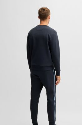 Sudadera regular fit de algod&oacute;n con logo estampado, Azul oscuro