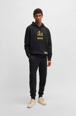 BOSS x NFL stretch hoodie with gold-tone artwork, Black