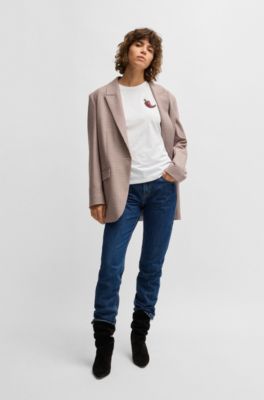 Camiseta ajustada de algod&oacute;n con chile con tachuelas de cristal, Blanco