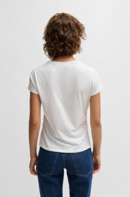 Camiseta ajustada de algod&oacute;n con chile con tachuelas de cristal, Blanco