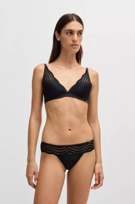 Lace-trim thong with logo detail