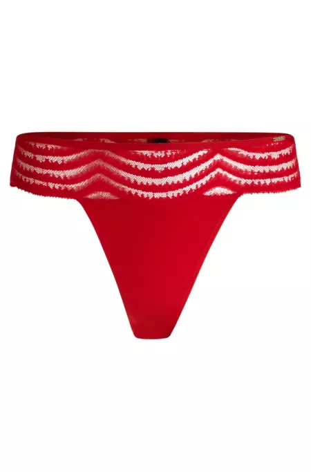 Lace-trim thong with logo detail