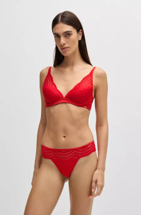 Lace-trim thong with logo detail