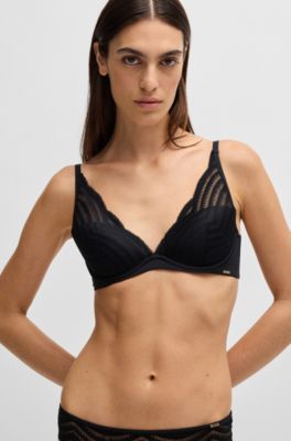 Underwired bra with padded cups and lace detailing, Black