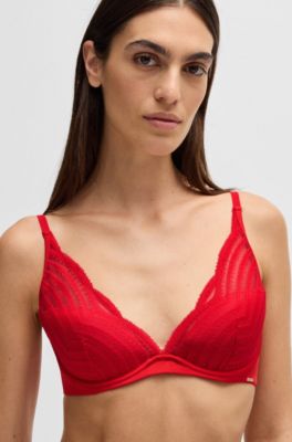 Underwired bra with padded cups and lace detailing, Red