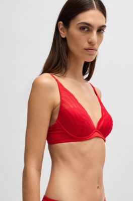 Underwired bra with padded cups and lace detailing, Red