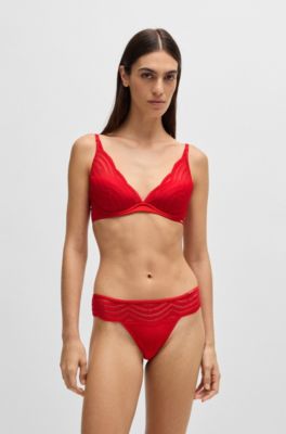 Underwired bra with padded cups and lace detailing, Red