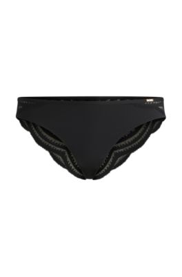 Hugo Boss Lace-trim Briefs With Logo Detail In Black