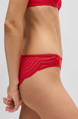 Slip avec finition en dentelle et logo, Rouge