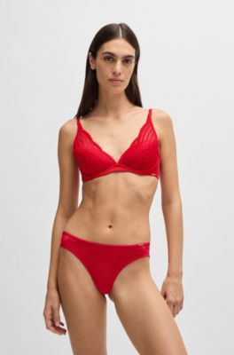 Slip avec finition en dentelle et logo, Rouge