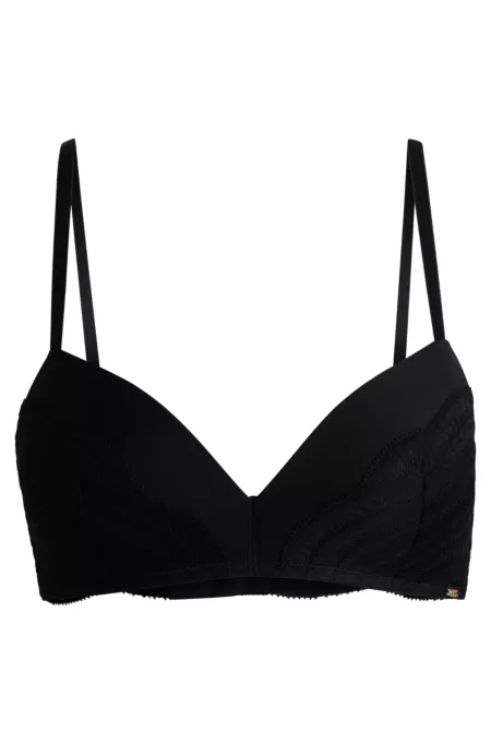 Lace-trim push-up bra with logo detail