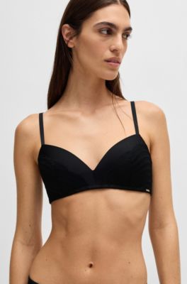 Soutien-gorge push-up avec finitions en dentelle et logo, Noir