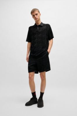 Logo-pattern polo shirt with contrast placket, Black