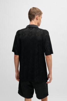 Logo-pattern polo shirt with contrast placket, Black