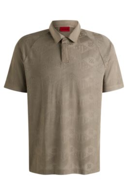 HUGO - Logo-pattern polo shirt with contrast placket - Brown