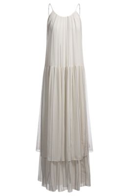 Tiered striped dress with silk, Light Beige