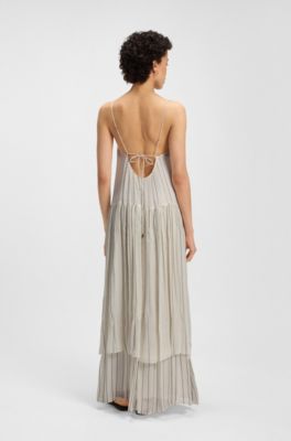 Tiered striped dress with silk, Light Beige