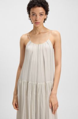 Tiered striped dress with silk, Light Beige