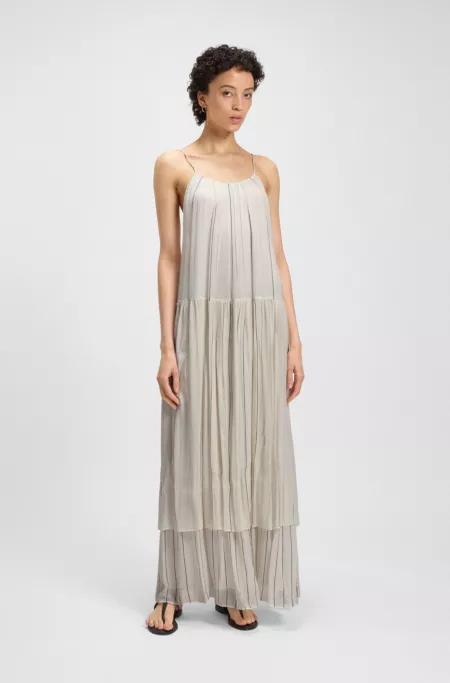 Tiered striped dress with silk