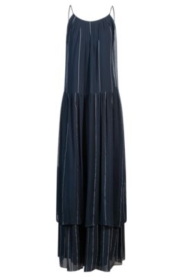Tiered striped dress with silk, Dark Blue