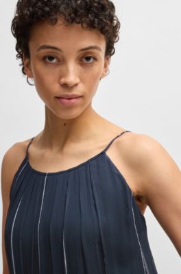 Tiered striped dress with silk, Dark Blue