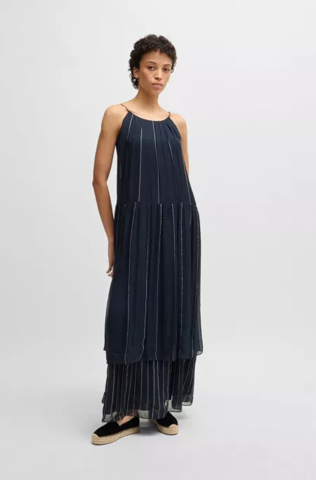 Tiered striped dress with silk