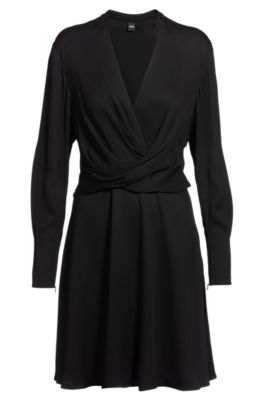 Boss Dress 'Dimkai' Female Black Plain Colored Size 44 BOSS - Wrap-front dress with stand collar - Black