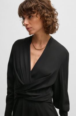 BOSS - Wrap-front dress with stand collar - Black