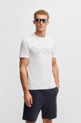 Stretch-cotton T-shirt with large logo