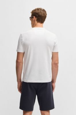 Stretch-cotton T-shirt with large logo, White