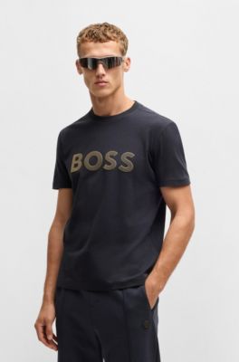 Stretch-cotton T-shirt with large logo, Dark Blue