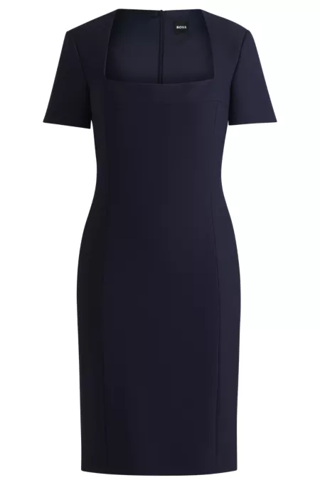 Square-neck slim-fit dress in stretch material